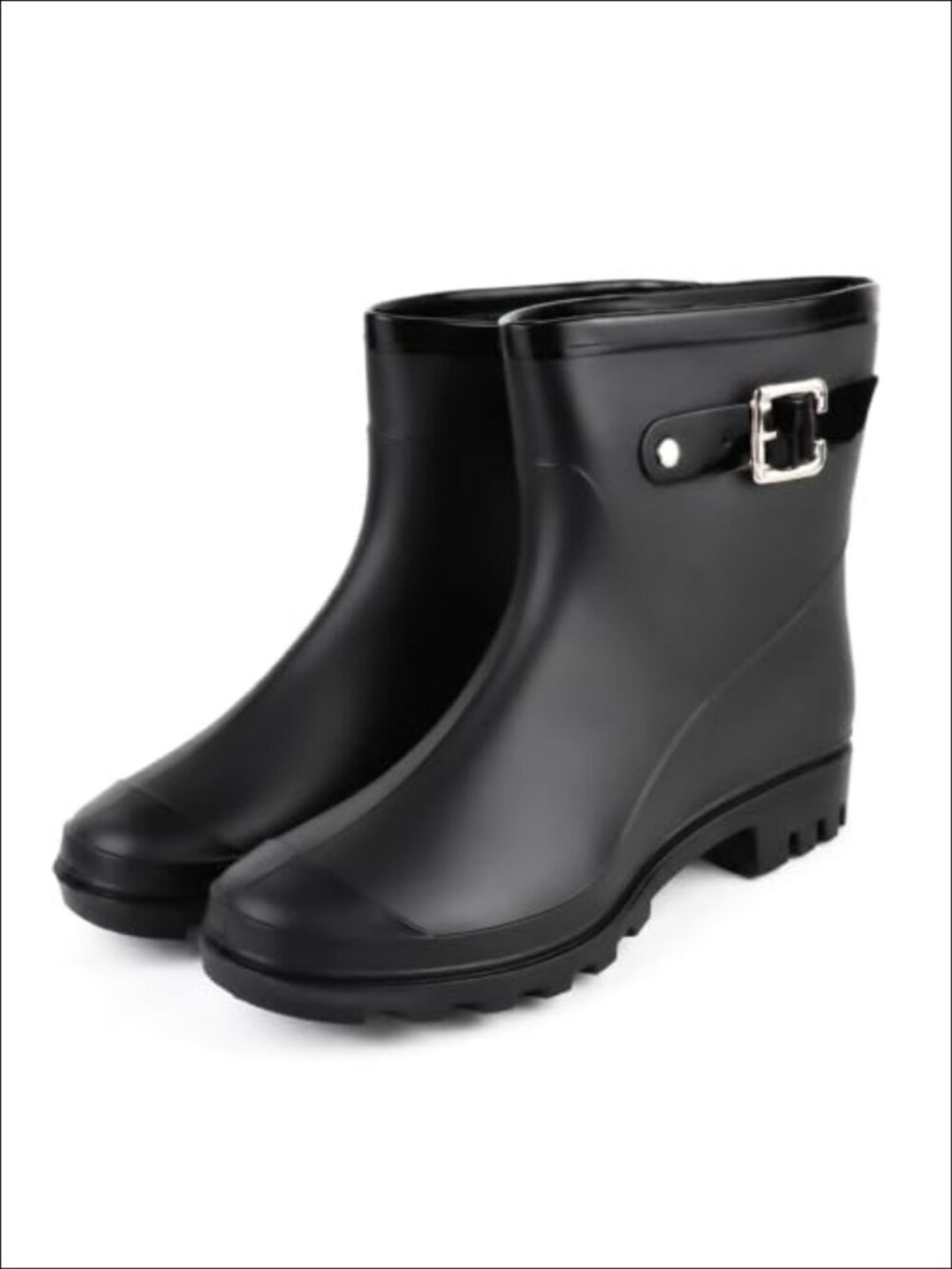 Waterproof Ankle Rain Boots Rubber Lug Sole Buckle Chelsea